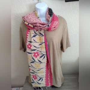 Vagabond reversible hand stitched scarf. 17x70  100% cotton